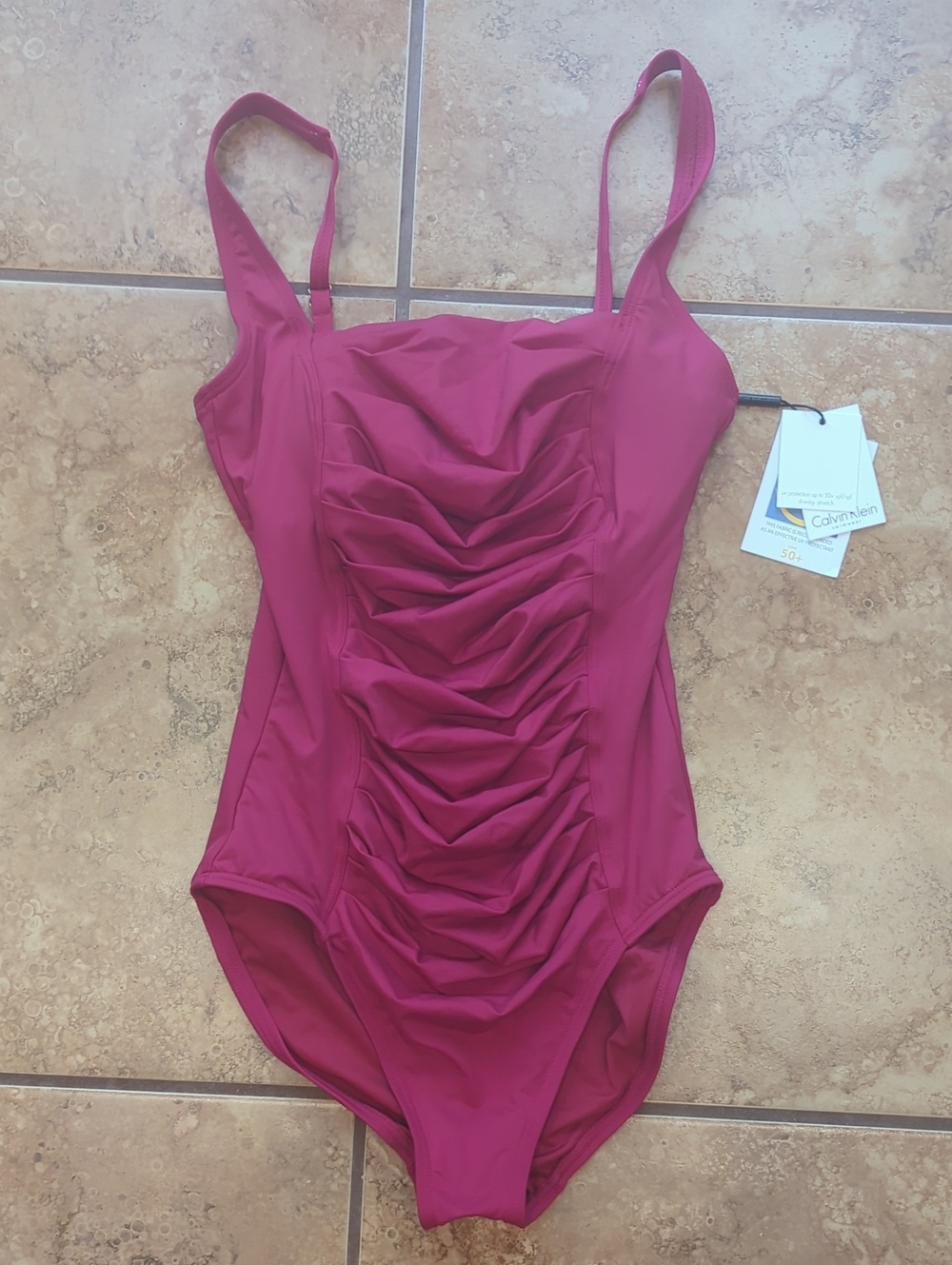 Calvin Klein Women's s Magenta Ruched One-Piece Swimsuit